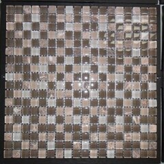 Glass & Stone Mosaic Tile 12" x 12" - Brown Stone w/ 3 color browns glass