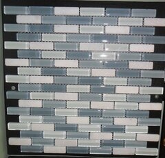 Stone & Glass Mosaic Tile - Bars design 12" x 12" - White Stone w/ Blue Glass