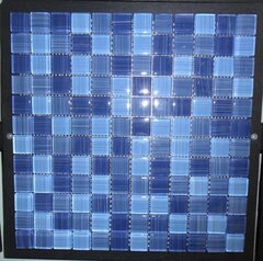 Glass Mosaic Tile 12" x 12" - 3 Blue shades w/ lines in backgound