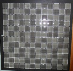 Glass Mosaic Tile 12" x 12" - 2 shades of Grey w/ lines in background