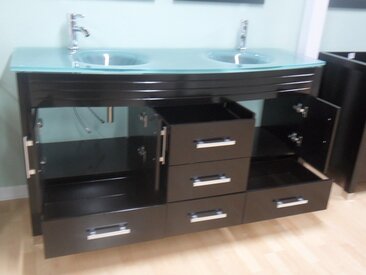 63" Double Sink Vanity Frosted Glass Top