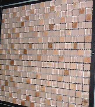 Stone & Glass Mosaic Tile 12" x 12" - Brown Stone w/ Frosted & Clear Brown Glass