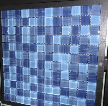 Glass Mosaic Tile 12" x 12" - 3 Blue shades w/ lines in backgound